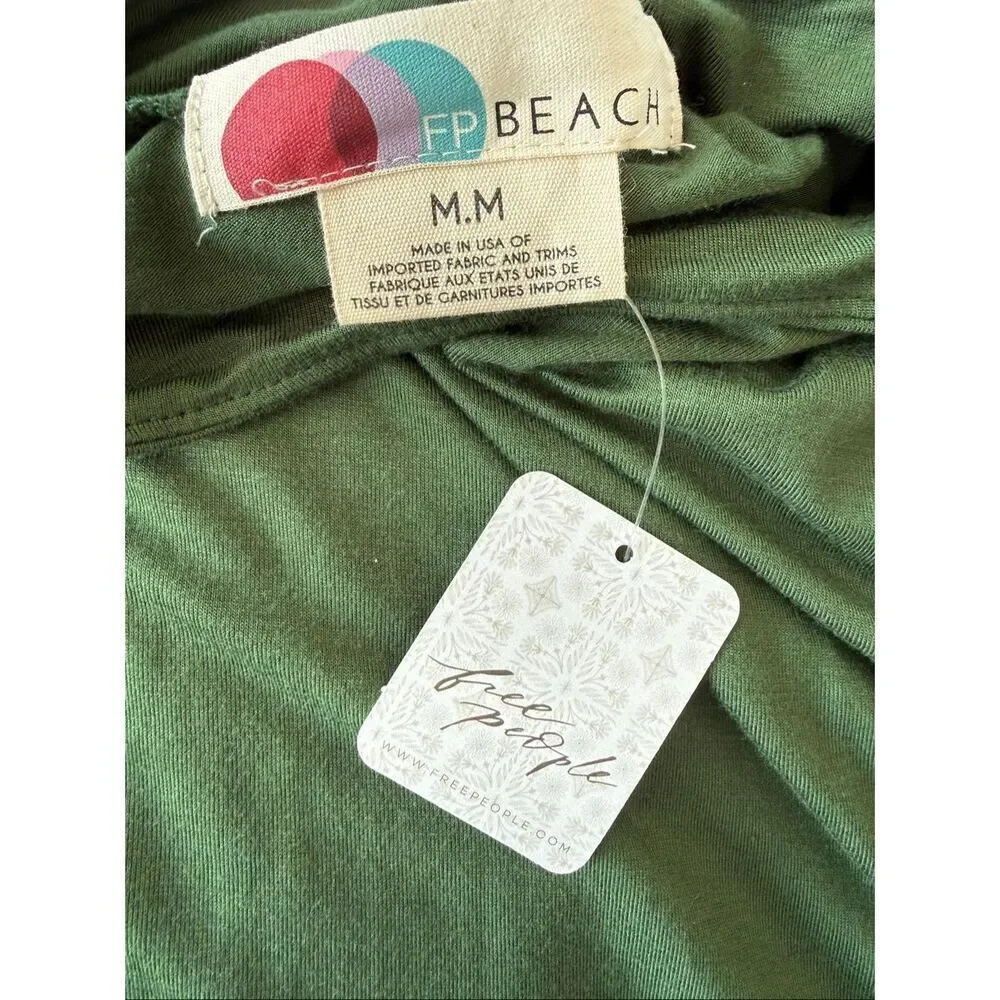 NWT Free People Beach Dare to Dance Green Mini Dress Flare Sleeve size medium